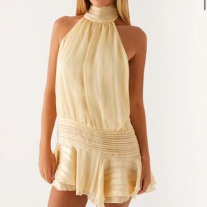 Elegant Cream Halter Dress Willow Chiffon Mini Dress